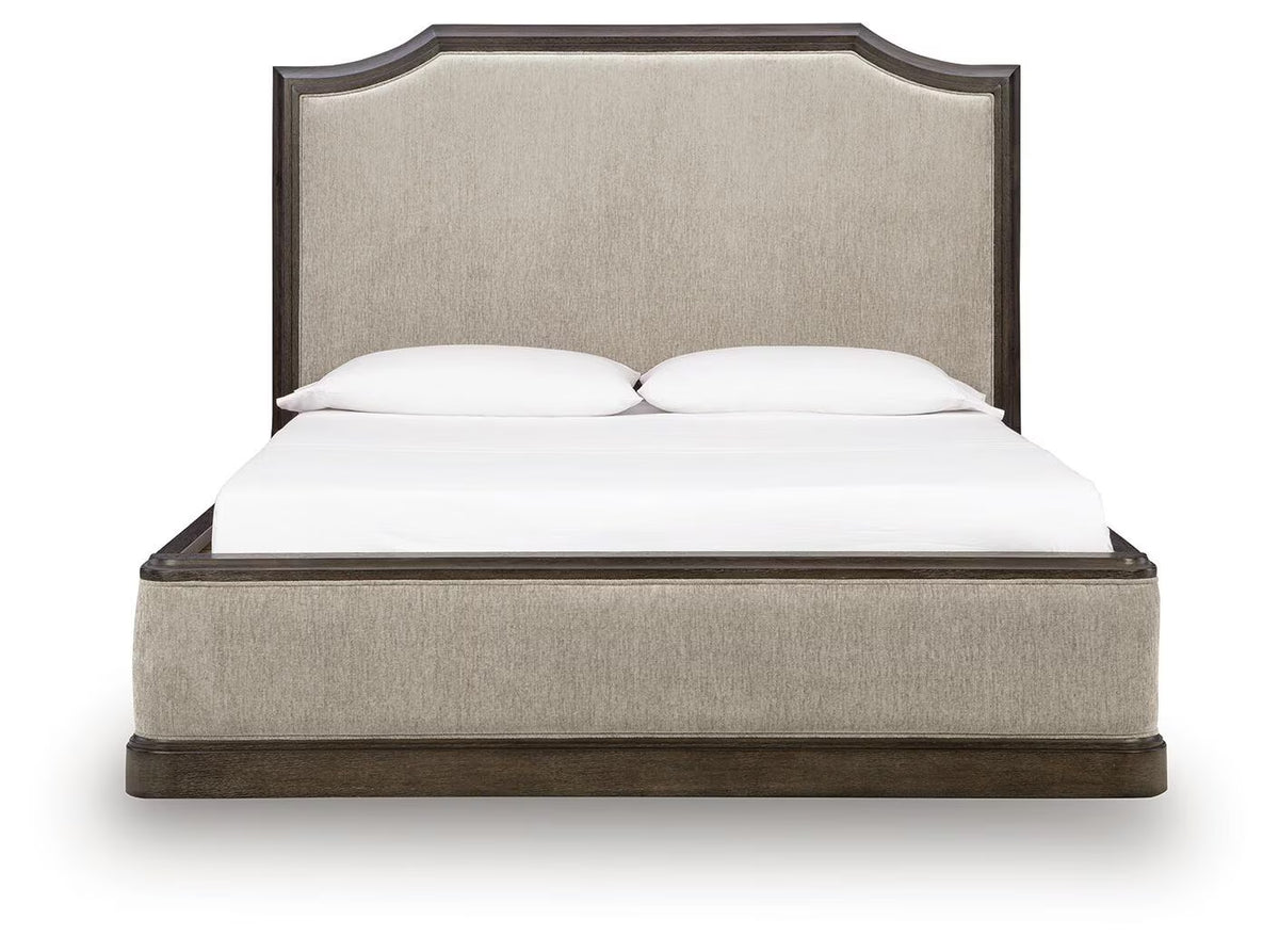 Wickenger - King Upholstered Panel Bed - Dark Brown