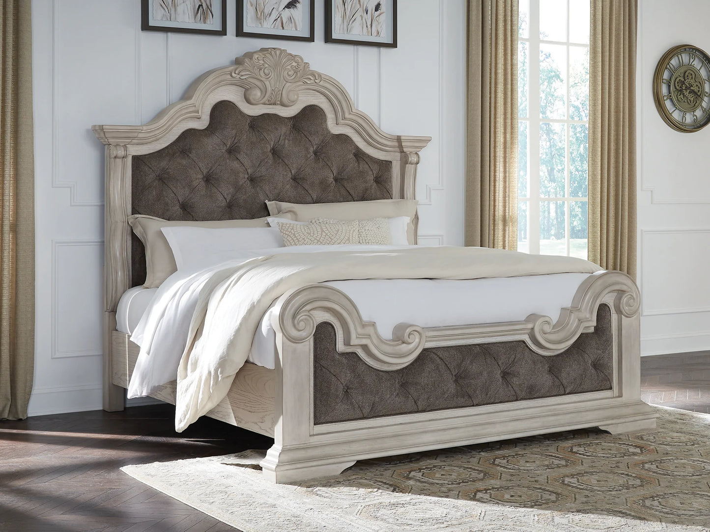 Bruchandi - Antique White - California King Upholstered Panel Bed