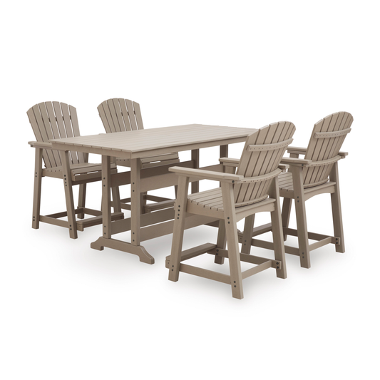 "Seackliff Beach” Outdoor Counter Table and Four Stools