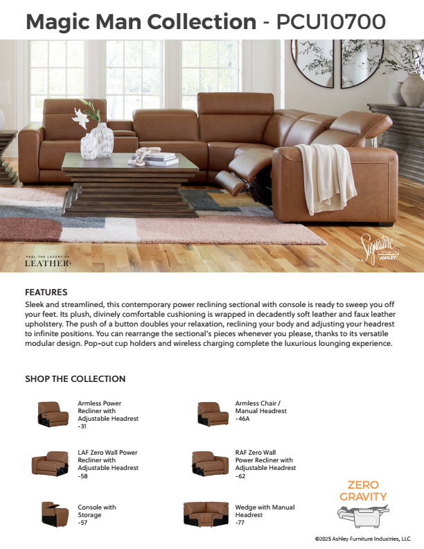 Magic Man - Caramel - 2-Piece Power Reclining Sectional Loveseat