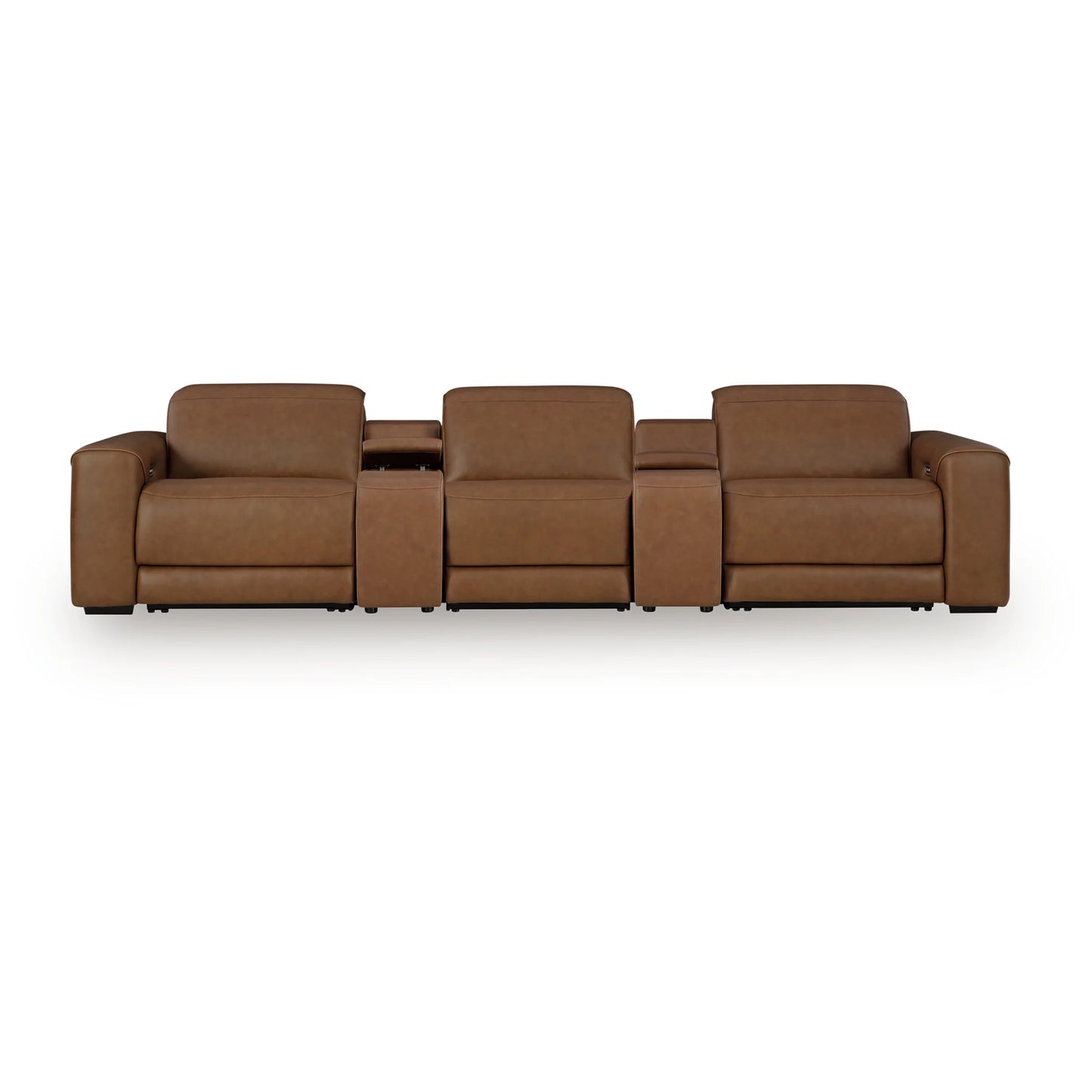 Magic Man - 5-Piece Power Reclining Sectional With 2 Consoles - Caramel