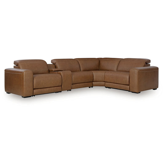 Magic Man - 5-Piece Power Reclining Sectional With Console - Caramel
