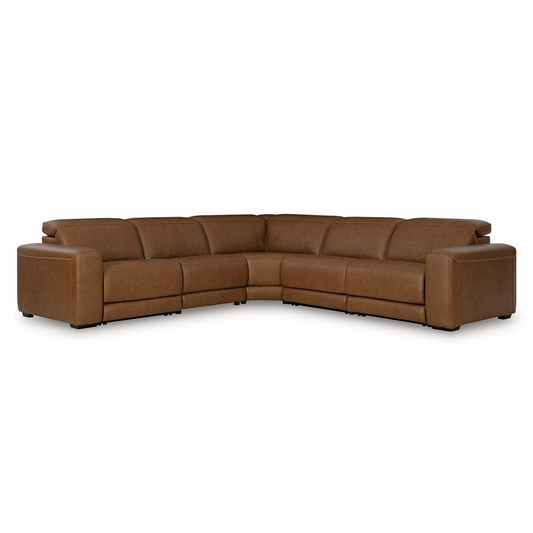 Magic Man - 5-Piece Power Reclining Sectional With Armless Chair With Manual Headrest - Caramel