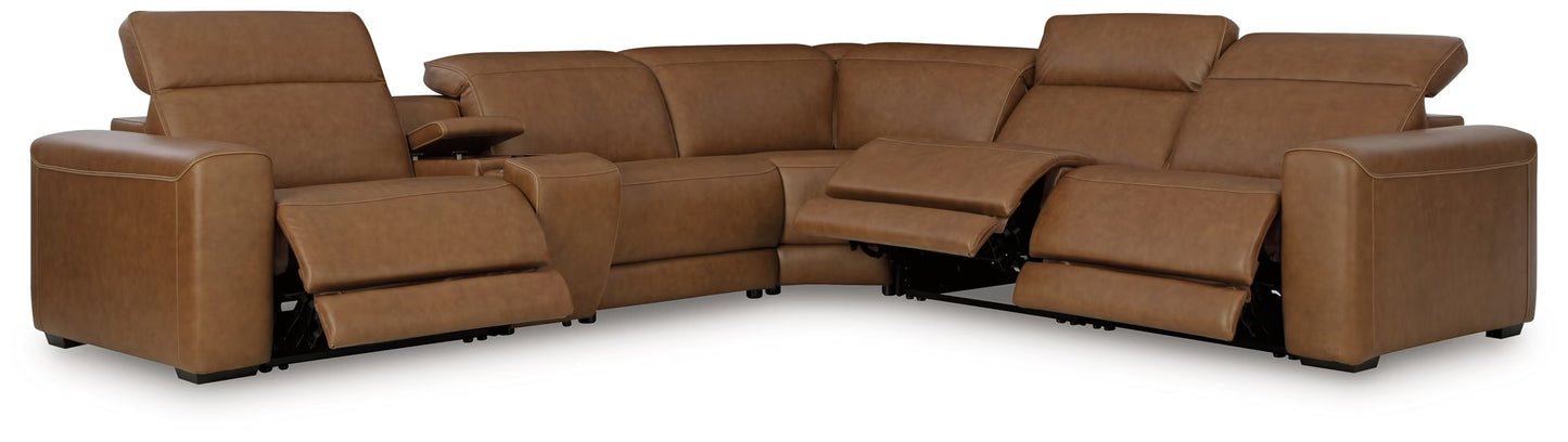 Magic Man - 6-Piece Power Reclining Sectional With Console And Armless Chair With Manual Headrest - Caramel