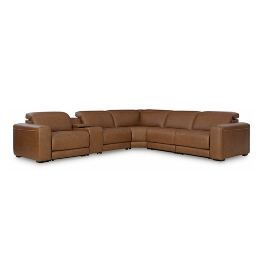 Magic Man - 6-Piece Power Reclining Sectional With Console And Armless Chair With Manual Headrest - Caramel