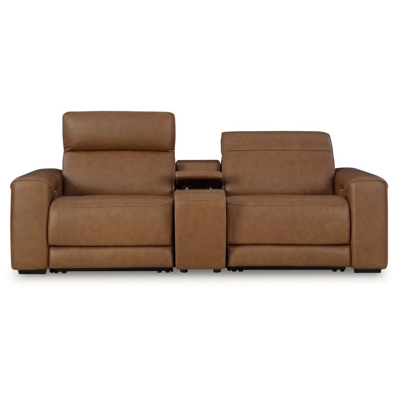 Magic Man - Caramel - 3-Piece Power Reclining Sectional Loveseat With Console