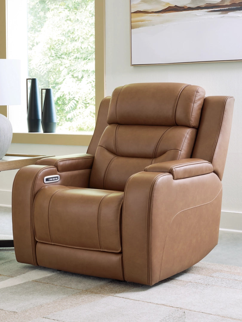 Knightington - Caramel - Power Recliner With Audio Seating