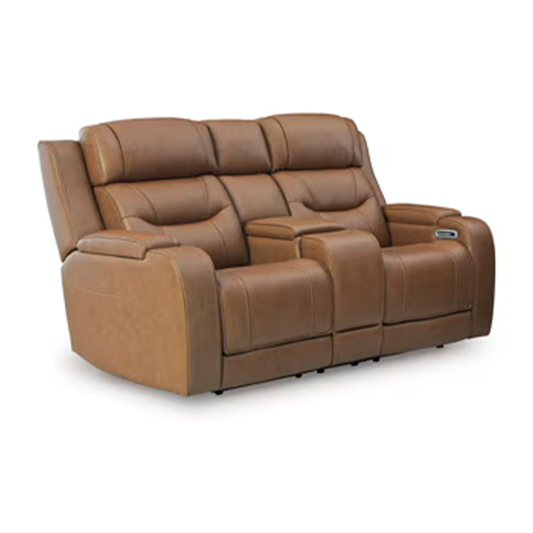 Knightington - Caramel - Power Reclining Loveseat With Audio Console