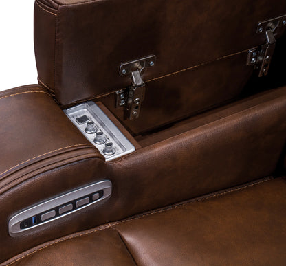 Knightington - Brown - Power Reclining Sofa With Audio Seating