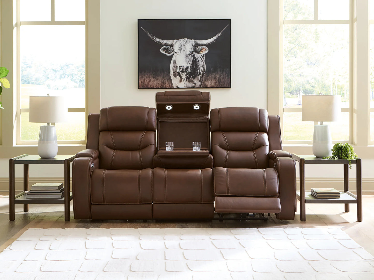 Knightington - Brown - Power Reclining Sofa With Audio Seating