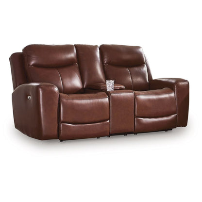 Next Move - Mahogany - Power Reclining Loveseat With Console / Adjustable Headrest