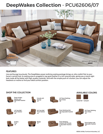 DeepWakes - 5-Piece Power Reclining Sectional - Canyon