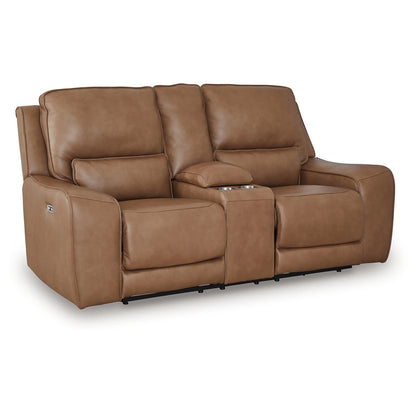 DeepWakes - Caramel - Power Reclining Loveseat / Console / Adjustable Headrest