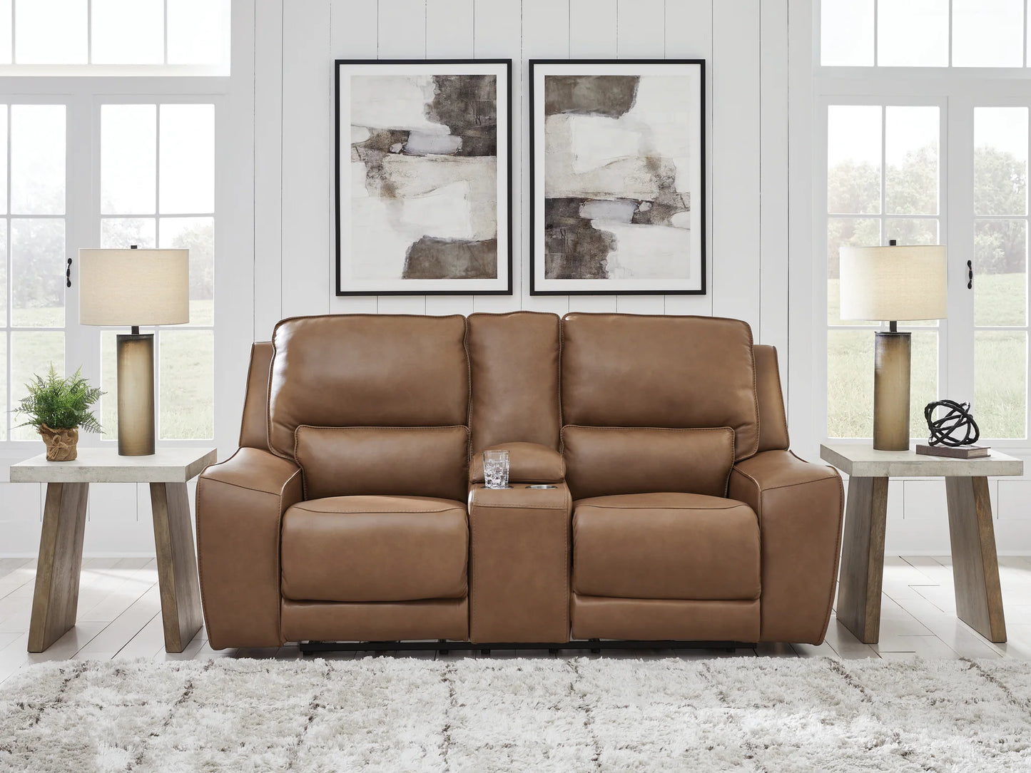 DeepWakes - Caramel - Power Reclining Loveseat / Console / Adjustable Headrest