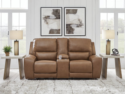 DeepWakes - Caramel - Power Reclining Loveseat / Console / Adjustable Headrest