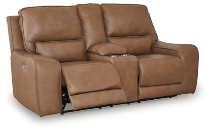 DeepWakes - Caramel - Power Reclining Loveseat / Console / Adjustable Headrest