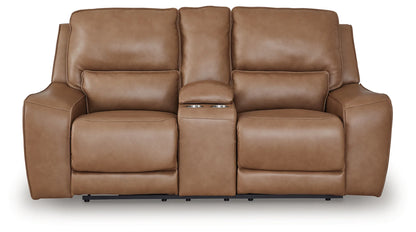DeepWakes - Caramel - Power Reclining Loveseat / Console / Adjustable Headrest