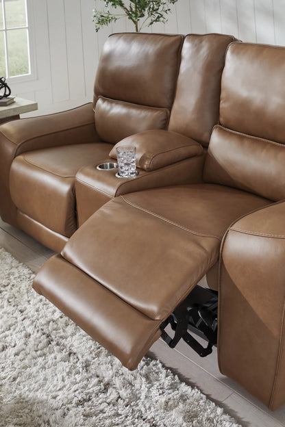DeepWakes - Caramel - Power Reclining Loveseat / Console / Adjustable Headrest