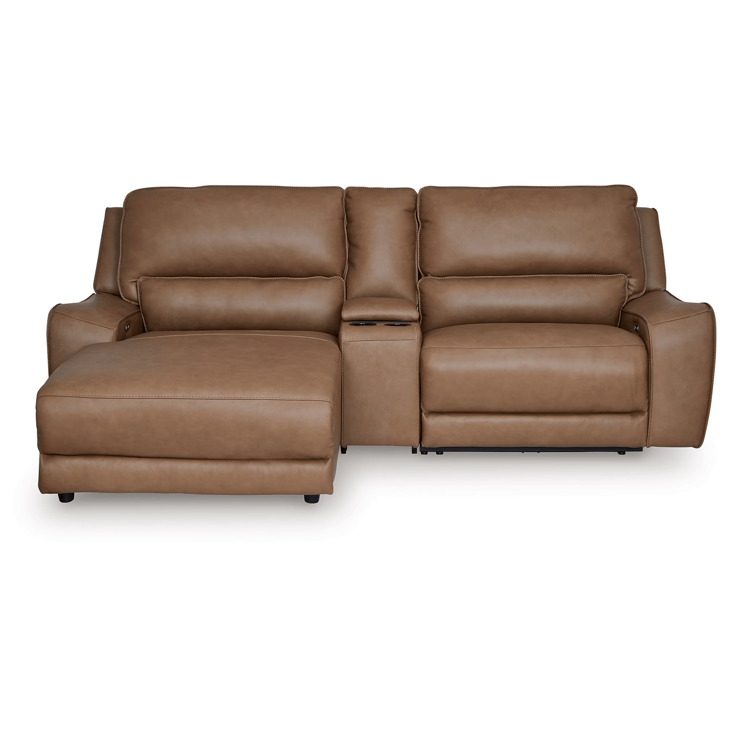 DeepWakes - 3-Piece Power Reclining Sectional With LAF Press Back Power Chaise - Caramel