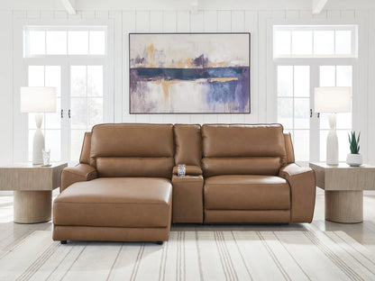 DeepWakes - 3-Piece Power Reclining Sectional With LAF Press Back Power Chaise - Caramel