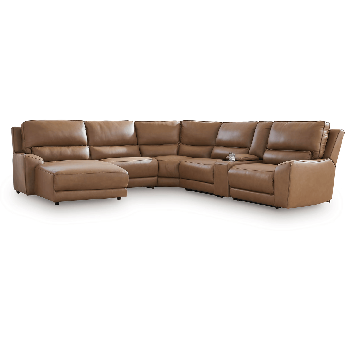 DeepWakes - 6-Piece Power Reclining Sectional With LAF Press Back Power Chaise - Caramel
