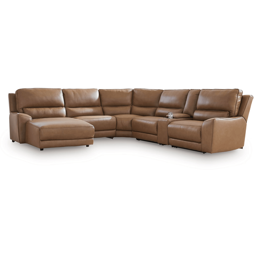 DeepWakes - 6-Piece Power Reclining Sectional With LAF Press Back Power Chaise - Caramel