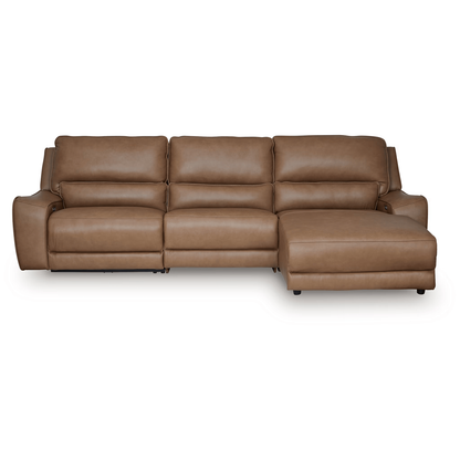 DeepWakes - 3-Piece Power Reclining Sofa With RAF Press Back Power Chaise - Caramel