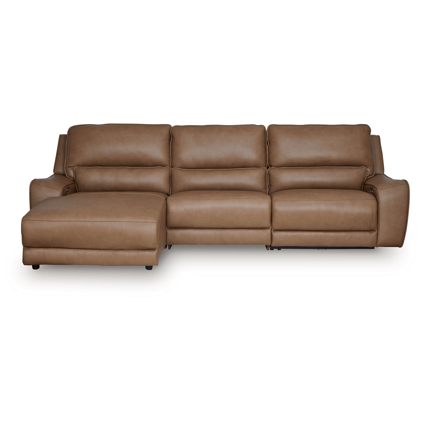 DeepWakes - 3-Piece Power Reclining Sofa With LAF Press Back Power Chaise - Caramel