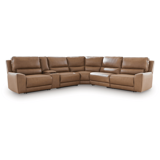 DeepWakes - 6-Piece Power Reclining Sectional With Storage Console - Caramel