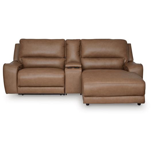 DeepWakes - 3-Piece Power Reclining Sectional With RAF Press Back Power Chaise - Caramel