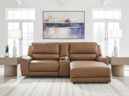 DeepWakes - 3-Piece Power Reclining Sectional With RAF Press Back Power Chaise - Caramel