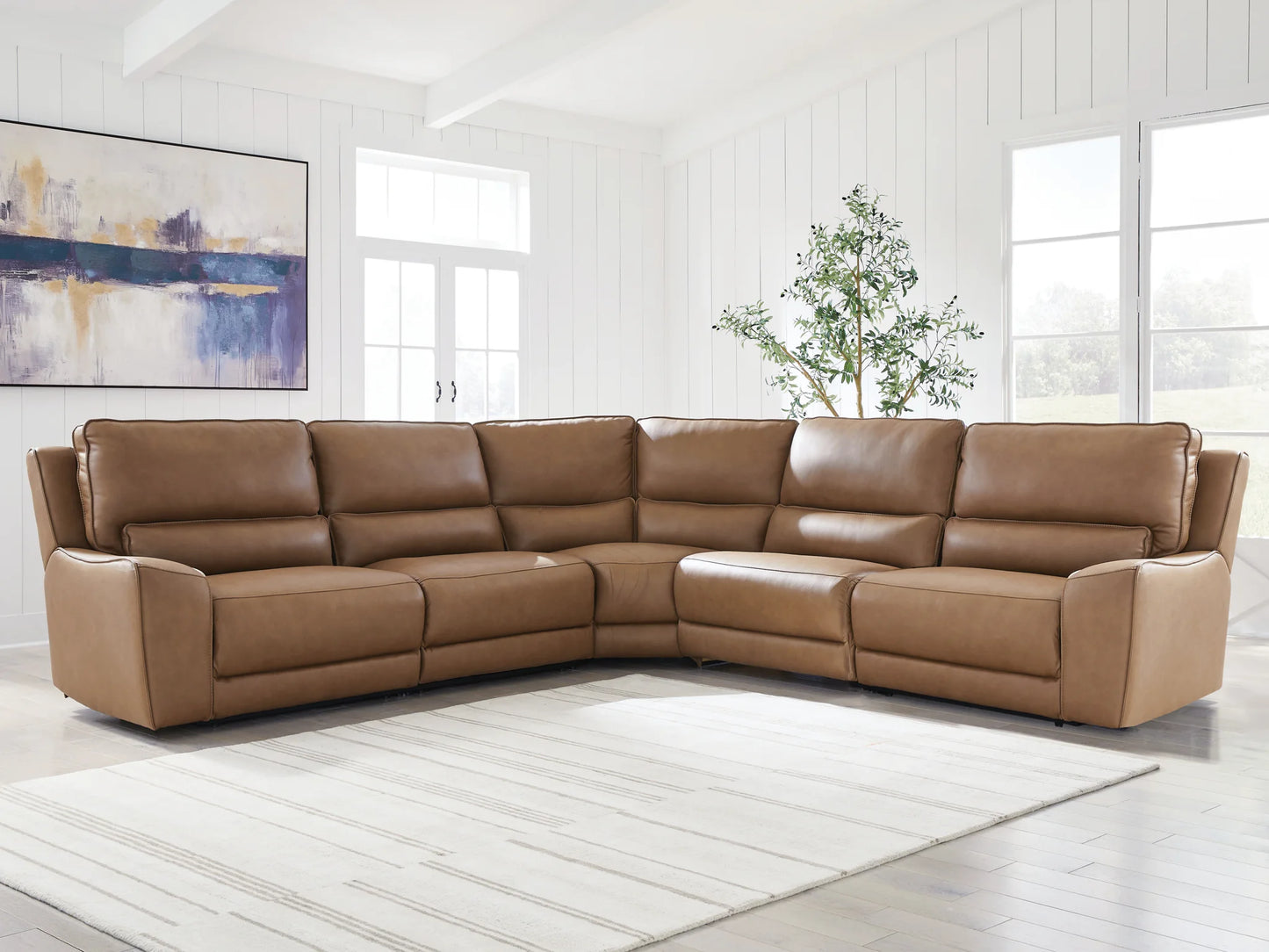DeepWakes - 5-Piece Power Reclining Sectional - Caramel
