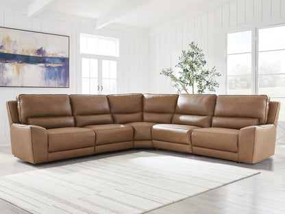 DeepWakes - 5-Piece Power Reclining Sectional - Caramel