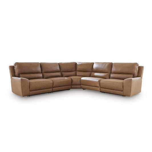 DeepWakes - 5-Piece Power Reclining Sectional - Caramel