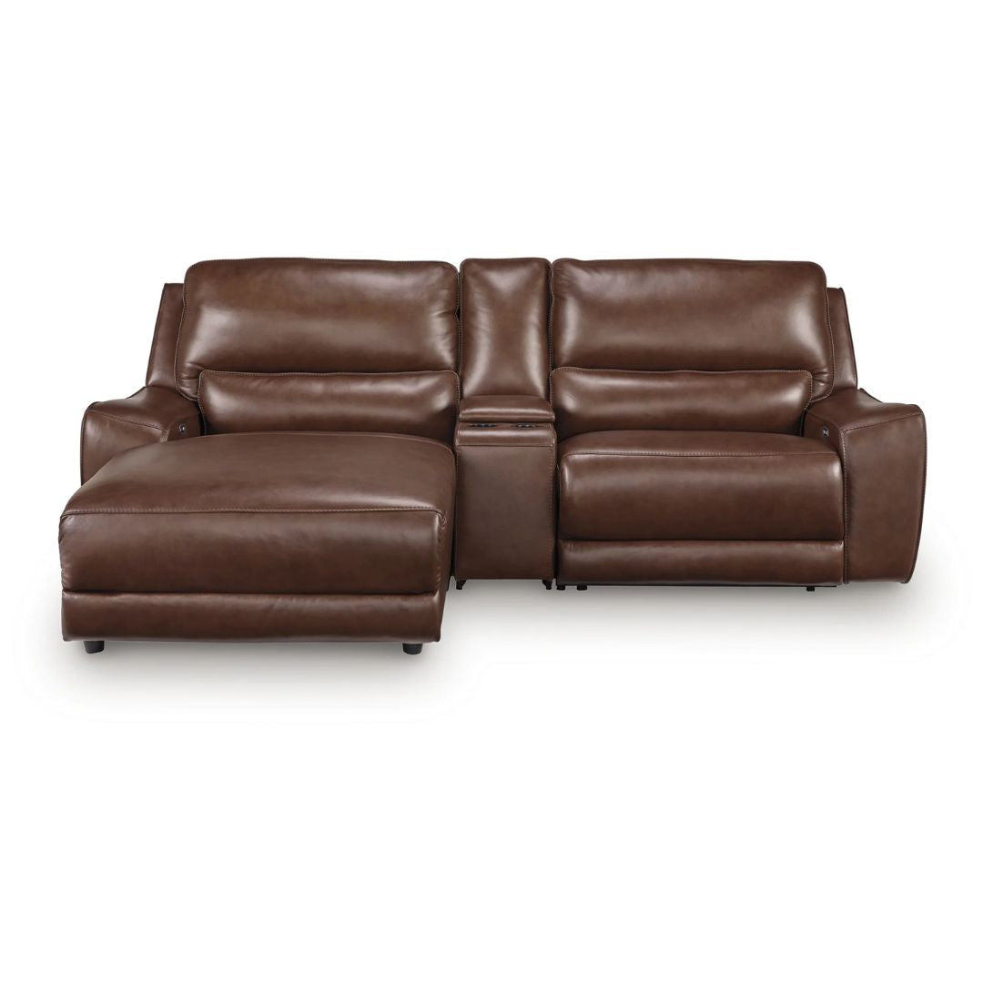 DeepWakes - 3-Piece Power Reclining Sectional With LAF Press Back Power Chaise And Storage Console - Canyon