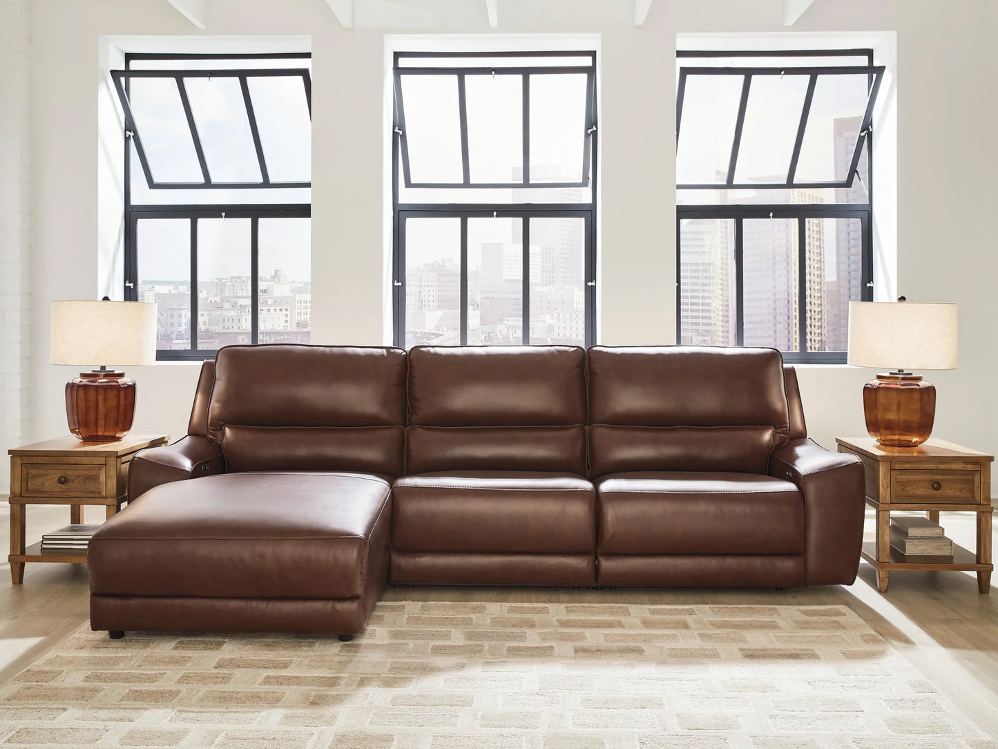 DeepWakes - 3-Piece Power Reclining Sofa With LAF Press Back Power Chaise - Canyon