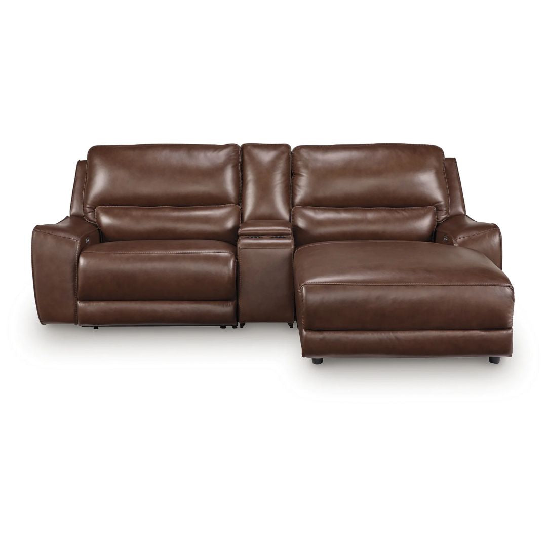 DeepWakes - 3-Piece Power Reclining Sectional With RAF Press Back Power Chaise And Storage Console - Canyon