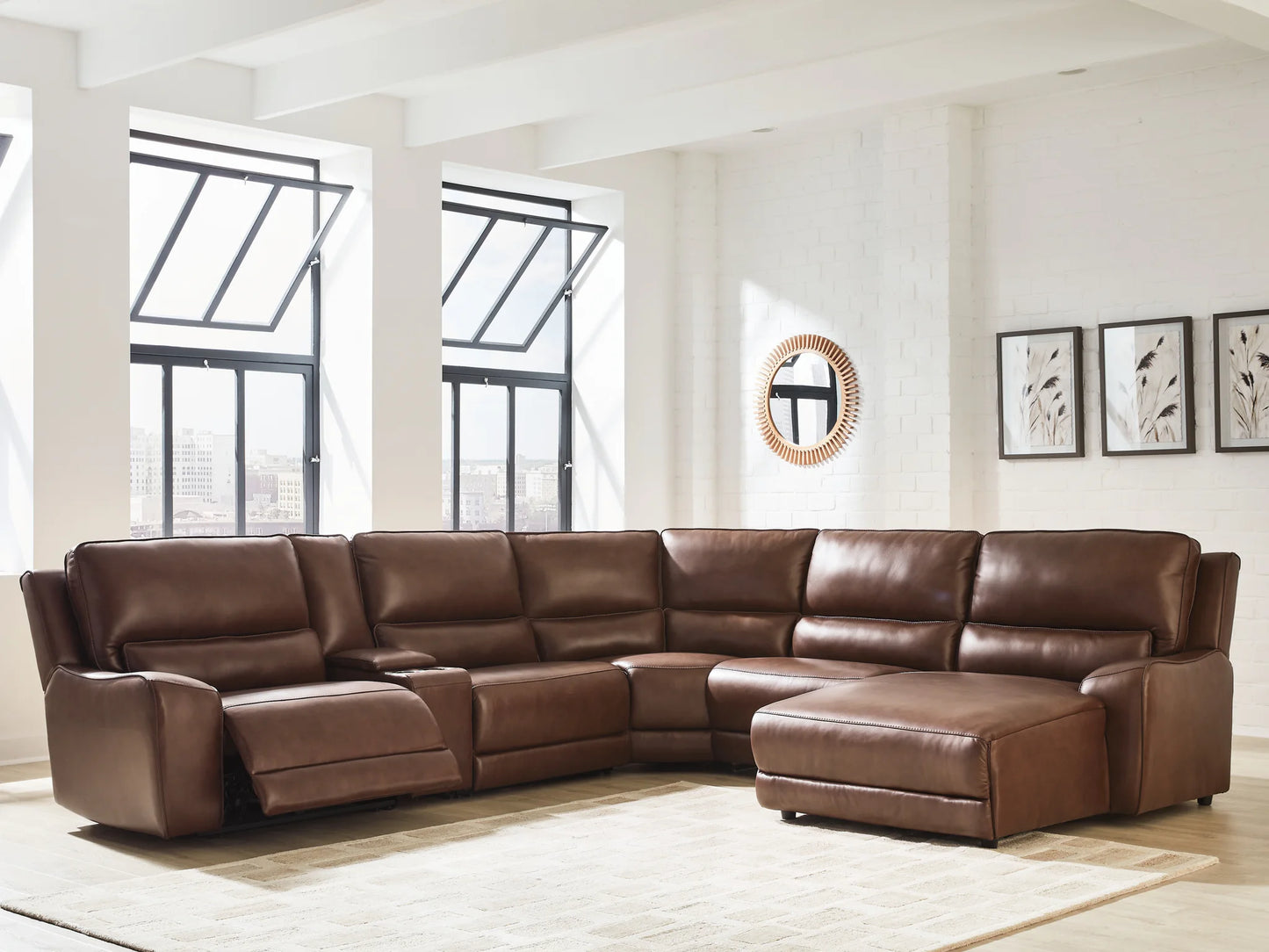DeepWakes - 6-Piece Power Reclining Sectional With RAF Press Back Power Chaise - Canyon