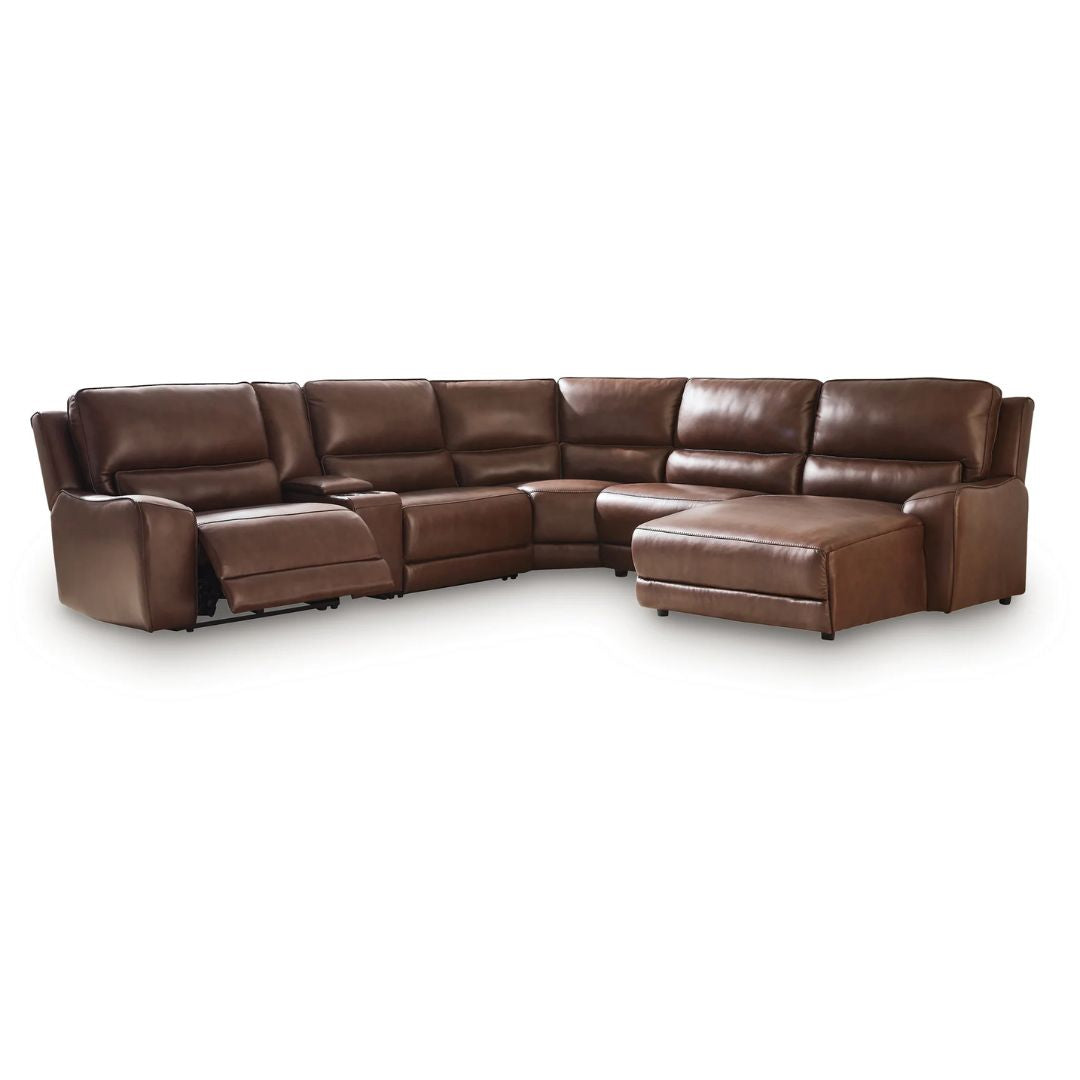 DeepWakes - 6-Piece Power Reclining Sectional With RAF Press Back Power Chaise - Canyon