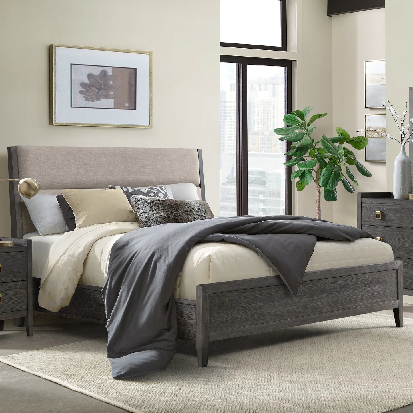Portia - King Upholstered Bed - Brushed Brindle