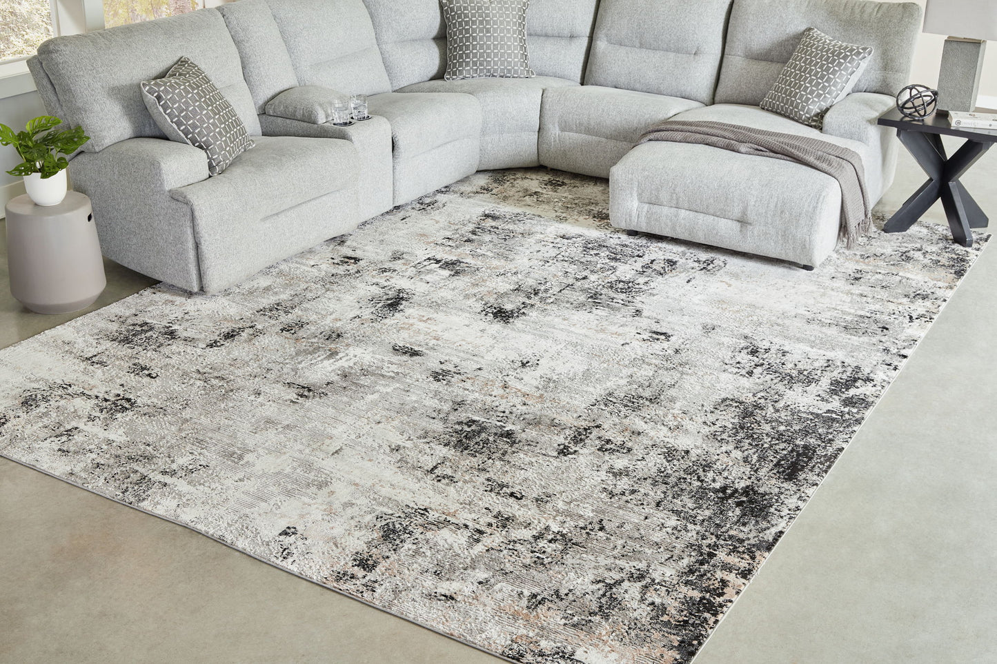 Langwell - Black / Gray / White - Extra Large Rug - 10' x 14'