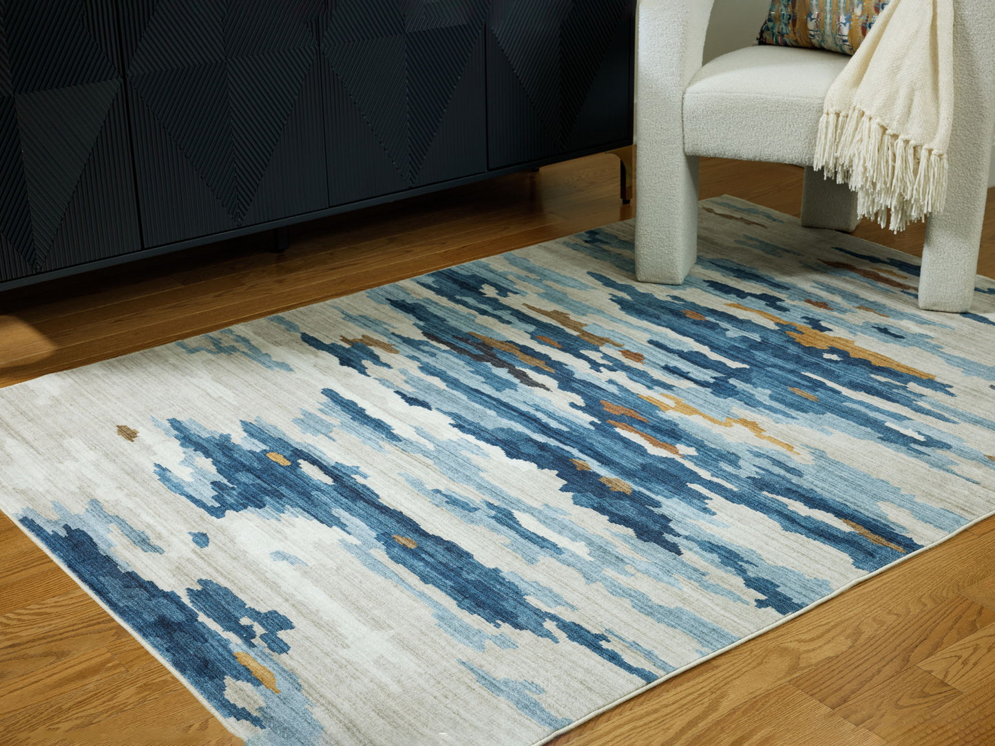 Vinlett - Cream / Blue / Brown - Washable Medium Rug - 5' x 7'