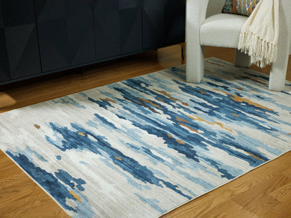 Vinlett - Cream / Blue / Brown - Washable Medium Rug - 5' x 7'