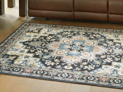 Leningston - Black / Cream / Blue - Washable Large Rug - 8' x 10'