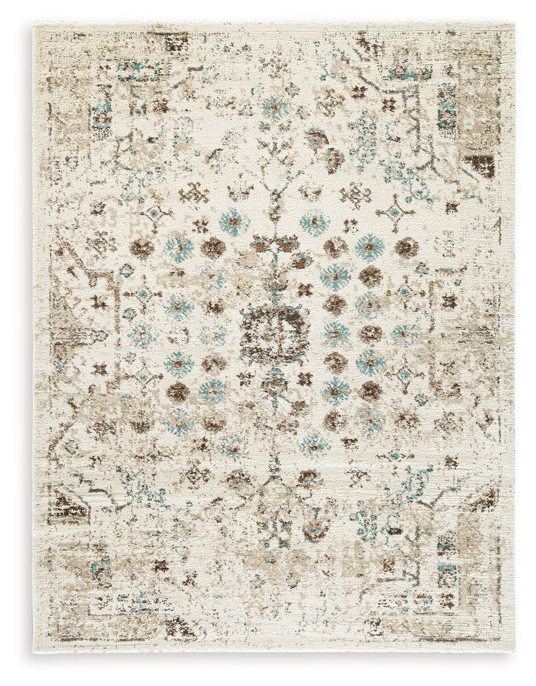 Jossler - Ivory / Brown / Teal - Large Rug - 8' x 10'