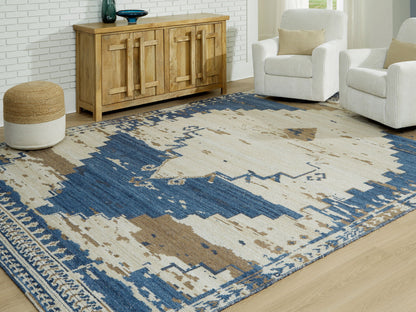 Varnler - Blue / Brown / Tan - Extra Large Rug - 10' x 14'