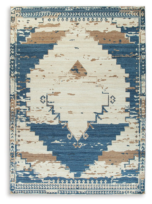 Varnler - Blue / Brown / Tan - Extra Large Rug - 10' x 14'