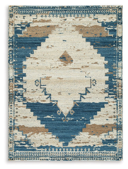 Varnler - Blue / Brown / Tan - Large Rug - 8' x 10'