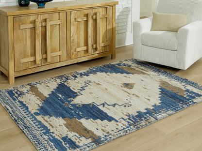 Varnler - Blue / Brown / Tan - Large Rug - 8' x 10'