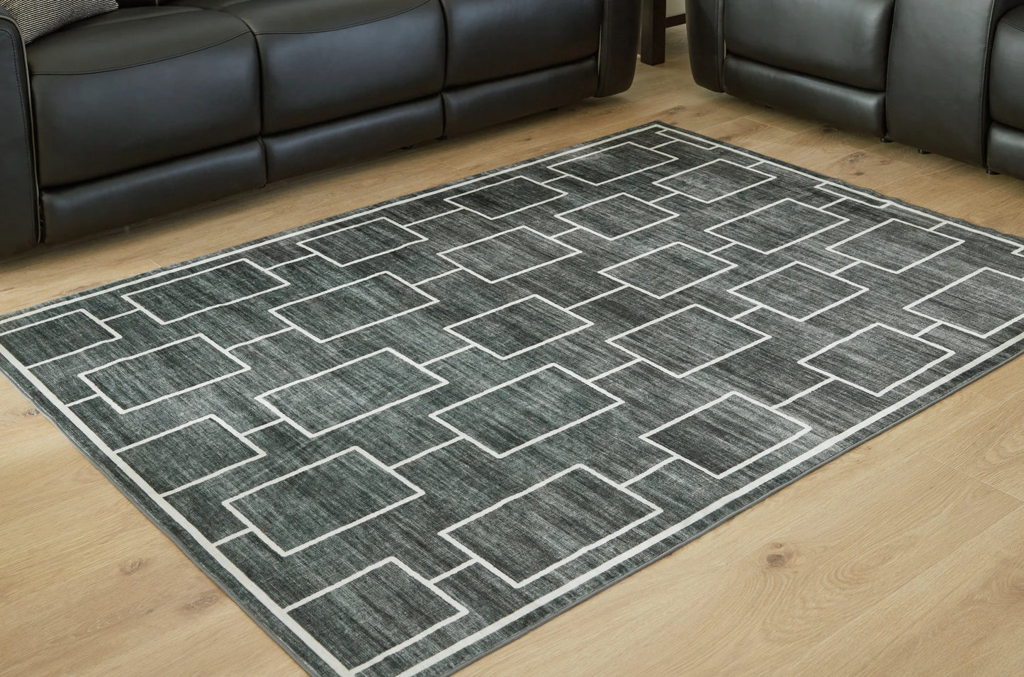 Elderland - Black / Gray - Washable Large Rug - 8' x 10'